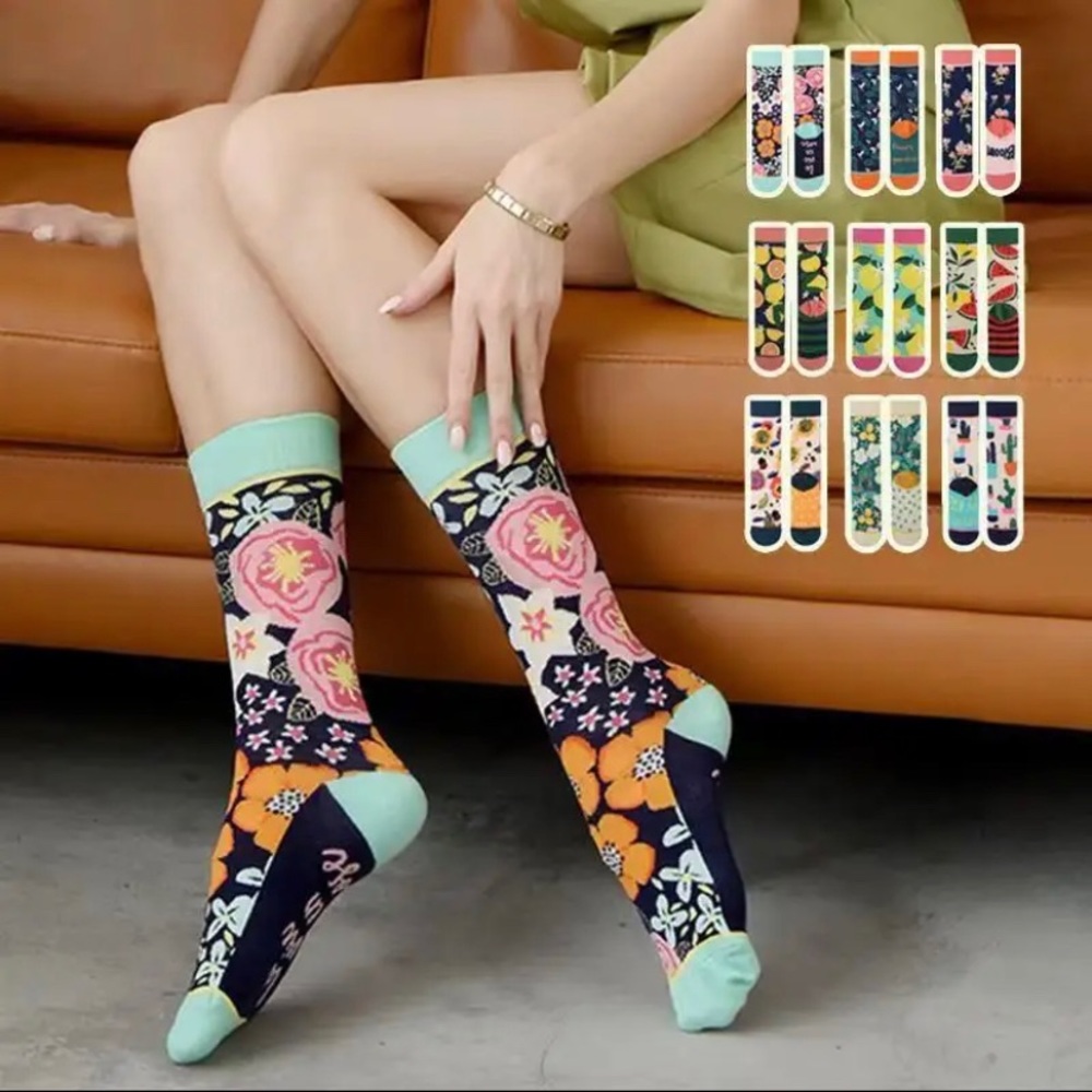 Happy Colorful Artsy Socks Cotton Stretchy Floral Dopamine Colors Women’s Men’s